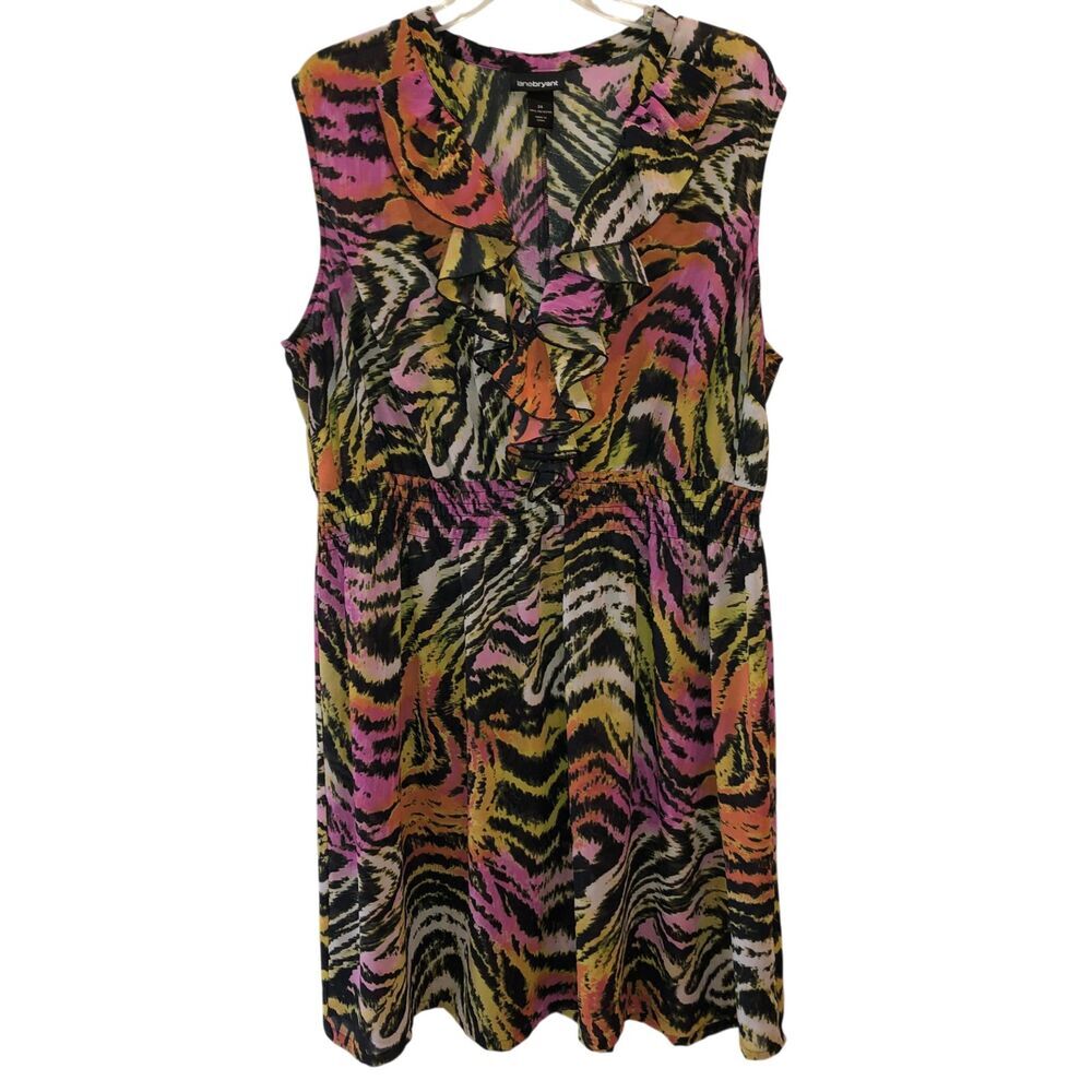 Lane Bryant Size 24 Multicolor Animal Print Sleeveless Ruffles Dress Sheer